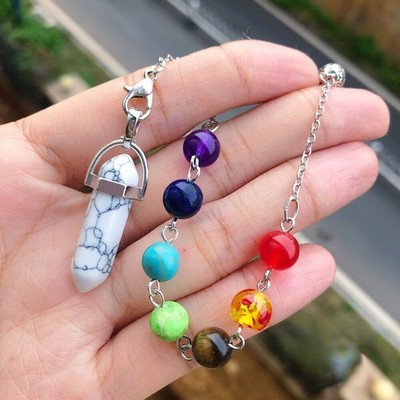 10pcs White Turquoise Stone Gemstone 7 Chakra Pendulum Reiki Healing Amulet *gi