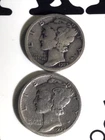 1923 + 1929  Mercury Silver Dime= 2-Coin=Circulated=Lot TWO=silver 90%
