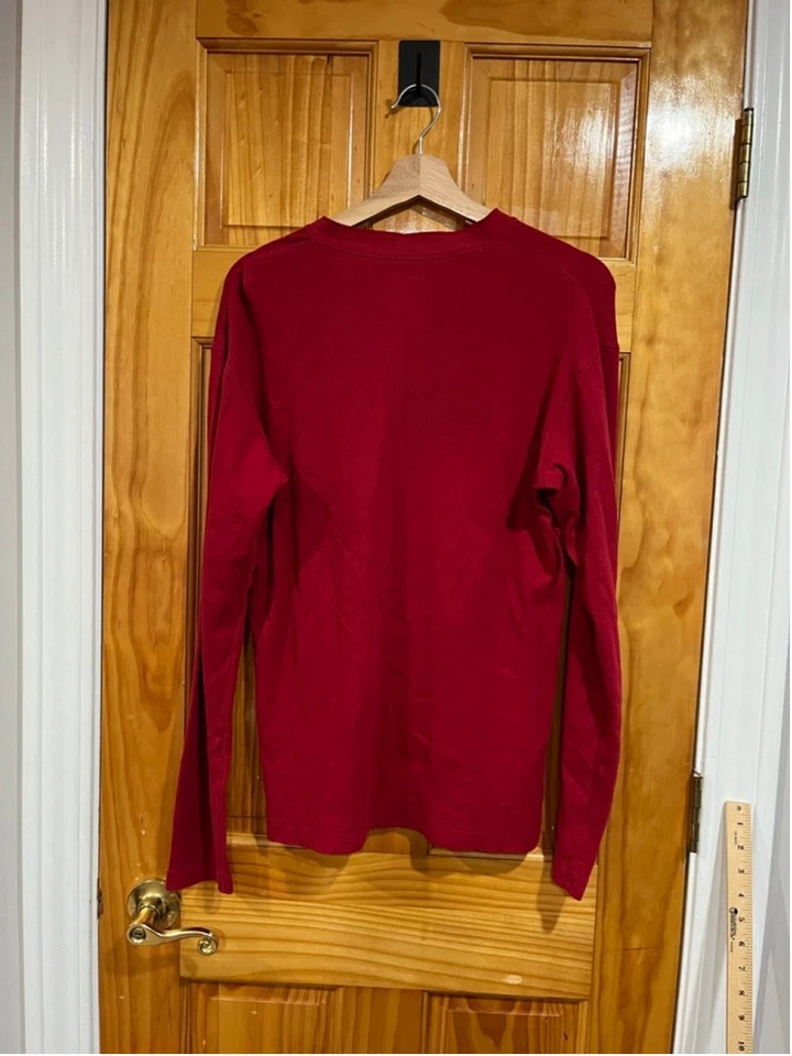 Men’s Billy Reid Red Cherry Red Henley Waffle Knit Thermal Layering Shirt - Image 4 of 4