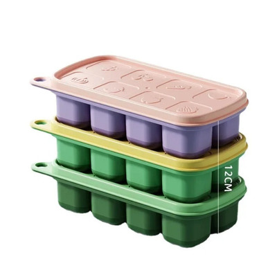 1pc Silicone Ice Cube Tray with Lid Baby Food Freezer Storage Mold - NEW
