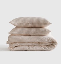 NWOT Quince European 100 Linen Duvet Set Natural White Stripe King Cal King
