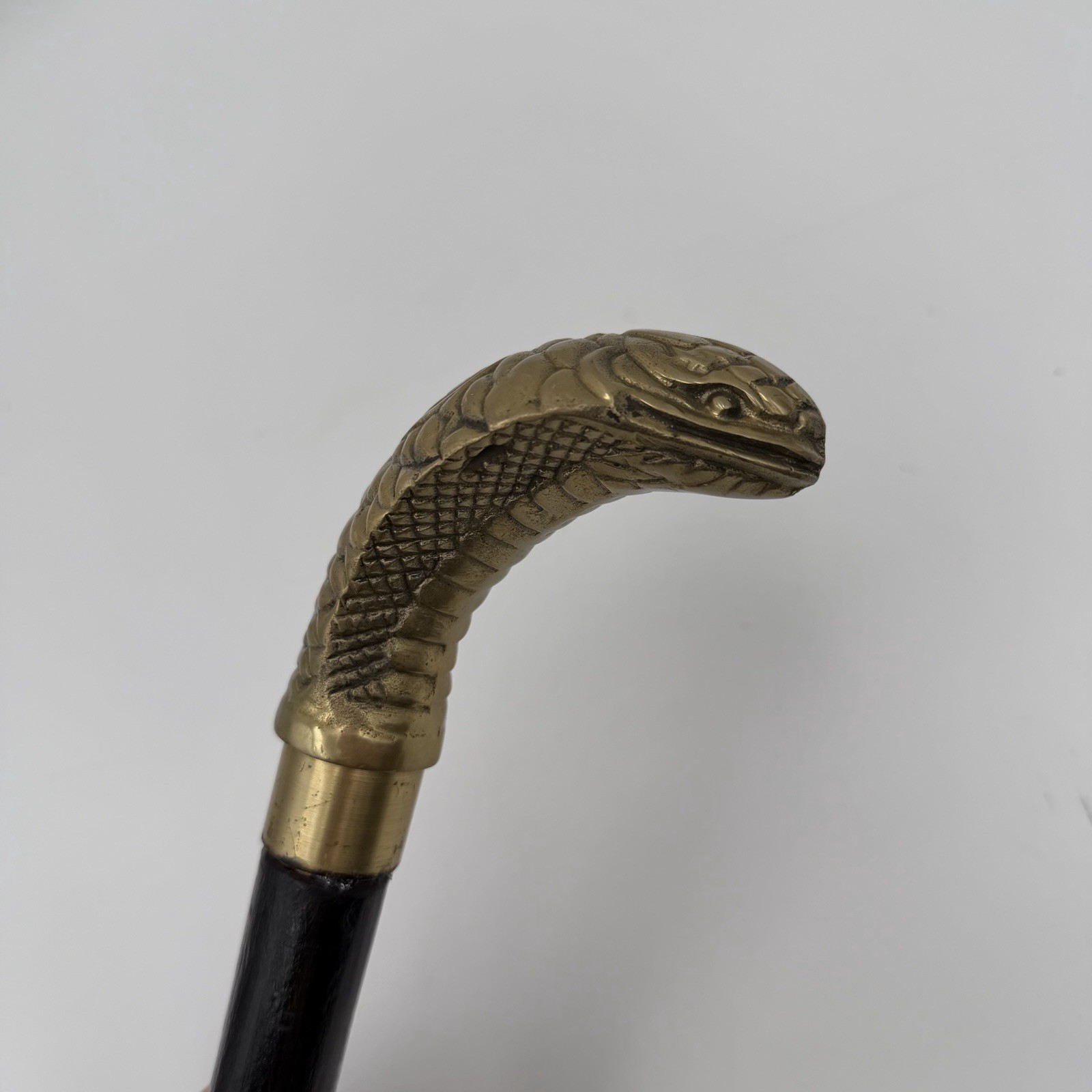 Solid Brass King Cobra Head Handle Snake Wooden W… - image 1