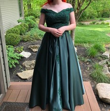 Dark Emerald Hunter Green Lace Prom Dress HEBEOS, Plus Size, Great Condition