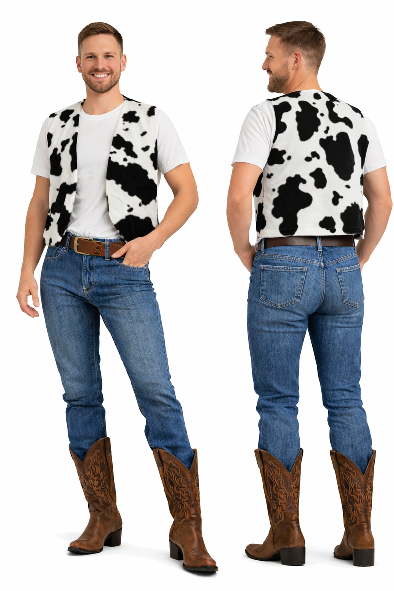 Adults Woody Cowhide Animal Print Waistcoat Cowboy Cowgirl Wild
