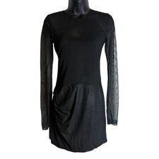 BCBG Max Azria Black Mesh Long Sleeve Mini Dress Womens Small Ruched Party