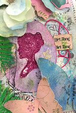 Brit Tang Handmade Mixed Media Paper Craft Collage w/ Butterflies Flowers Hearts