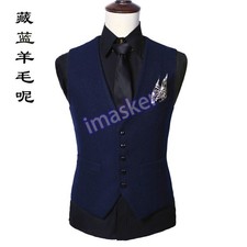 Autumn Men British Retro Woolen Blend Business Waistcoat Casual Collarless Vest