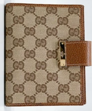 GUCCI Agenda Day Planner Cover Binder GG Monogram Brown Canvas Leather Italy