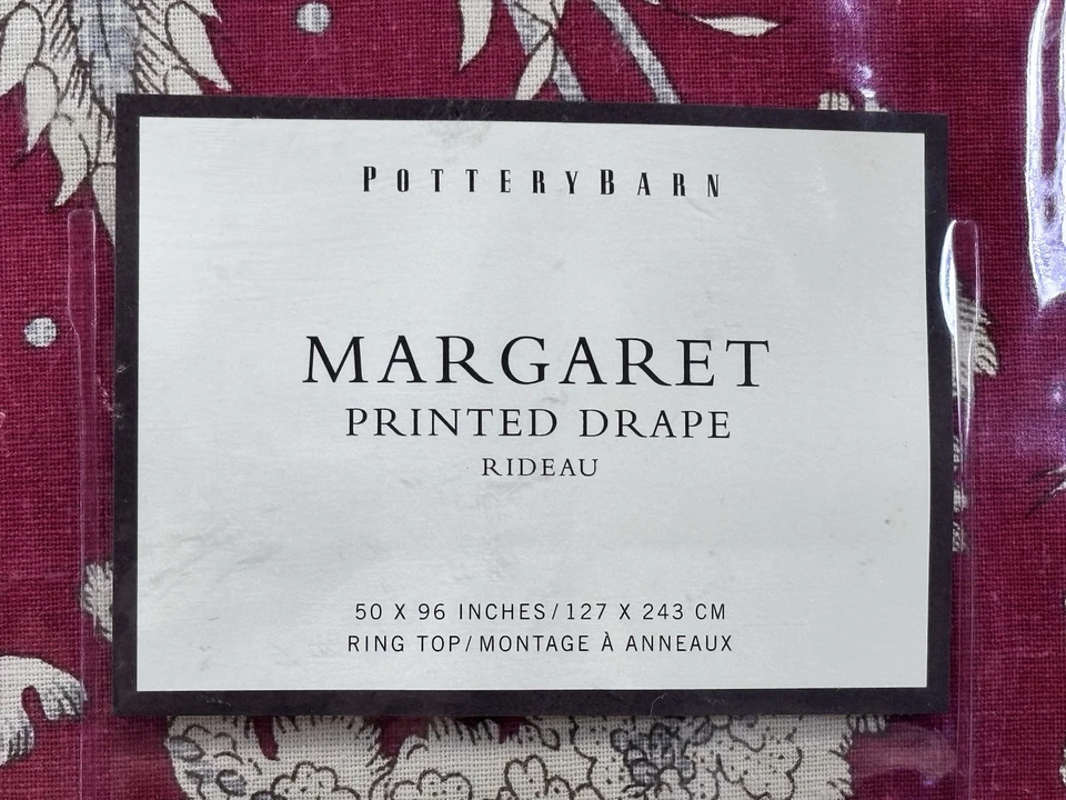 Pottery Barn Margaret Printed Drapes Red Floral Linen Cotton 50x96 Set of 2 NWT - Image 2 of 4