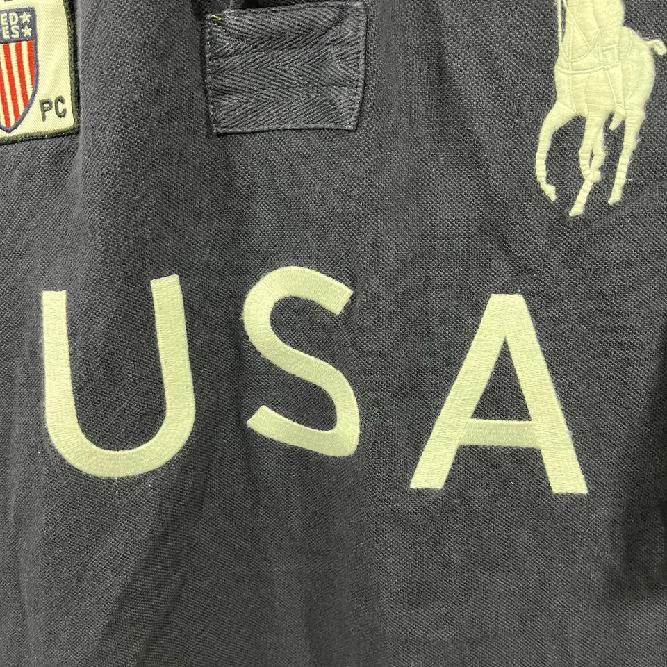 POLO Ralph Lauren Rugby Shirt Men’s 2XLT 2010 USA #10 Big Pony Flag Navy Cotton - Image 3 of 4