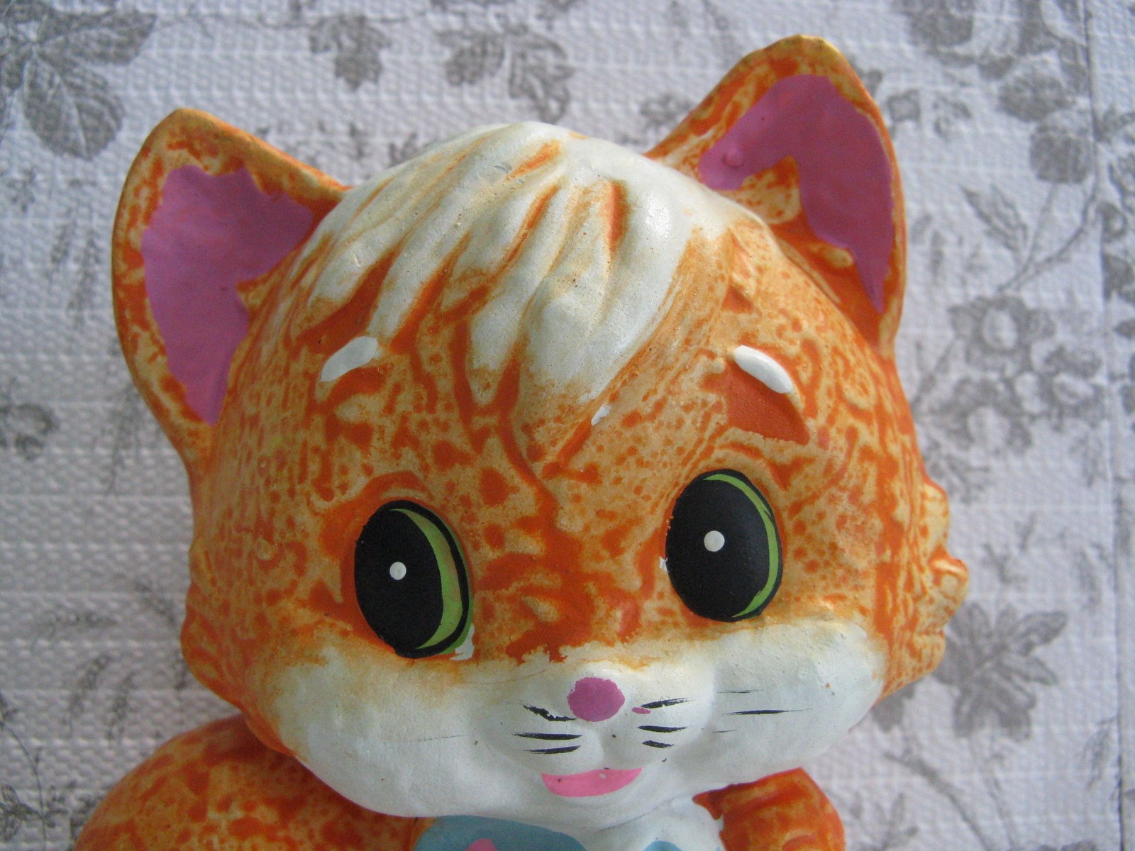 New Trends Vtg 1970s Groovy Big Eye Cat Coin Bank Orange Kitten And Mouse Japan