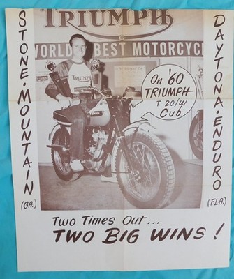 VINTAGE TRIUMPH MOTORCYCLE RACING POSTER 1960 DAYTONA ENDURO TIGER CUB SCRAMBLER