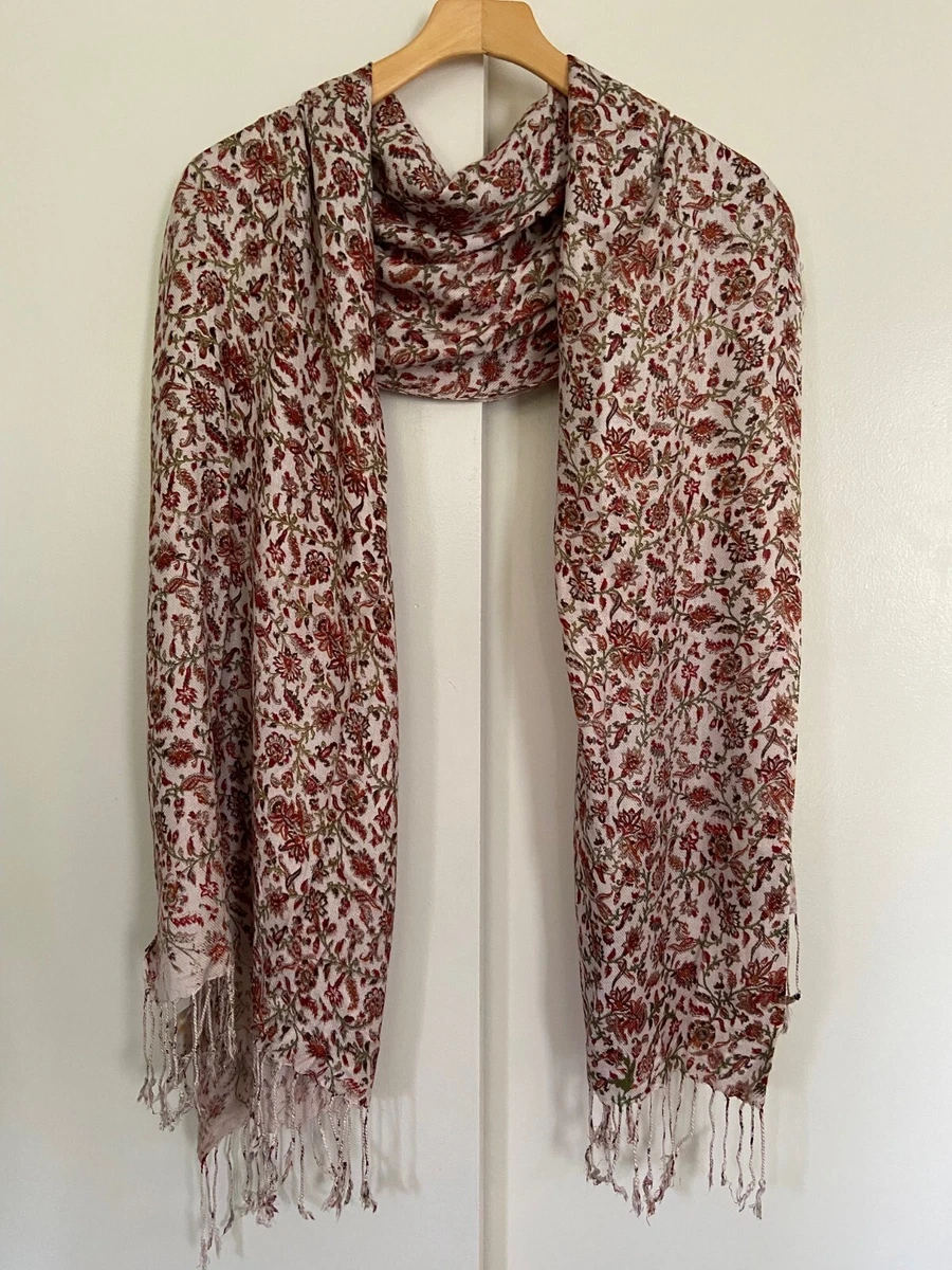 Raj Floral Scarf Shawl Wrap NEW with Tag Floral Design Fringe Multicolor 28X78