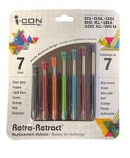 I-Con Pack of 5 Replacement Nintendo DS Styluses Retro-Retract Different Colors