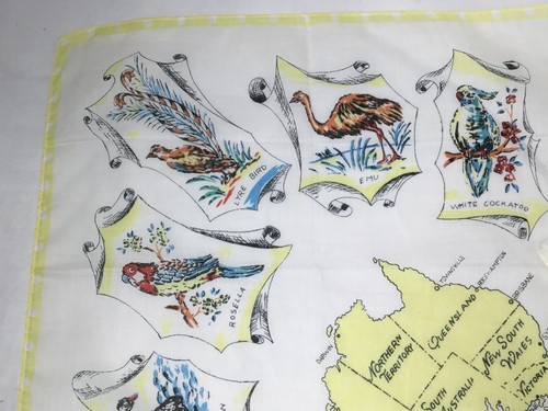 Pair of Vintage Australia Hankie Continent Cities Territories Birds Kangaroo - Picture 3 of 12