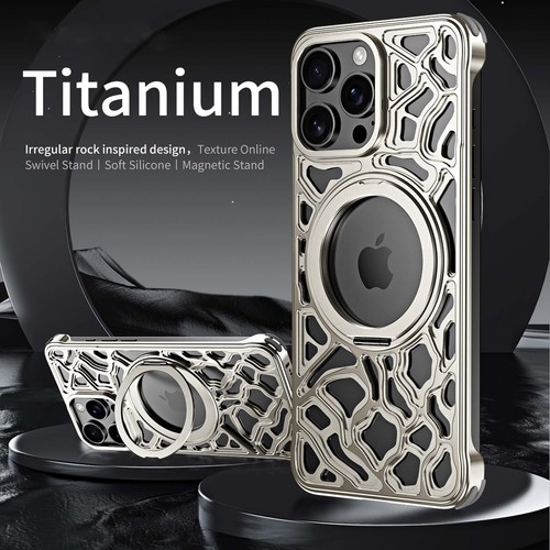 Funda fresca resistente a prueba de golpes con soporte de metal y aluminio para iPhone 16 Pro Max 15 - Imagen 7 de 9