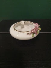 Lefton China Ladies Ashtray White With Purple Flowers