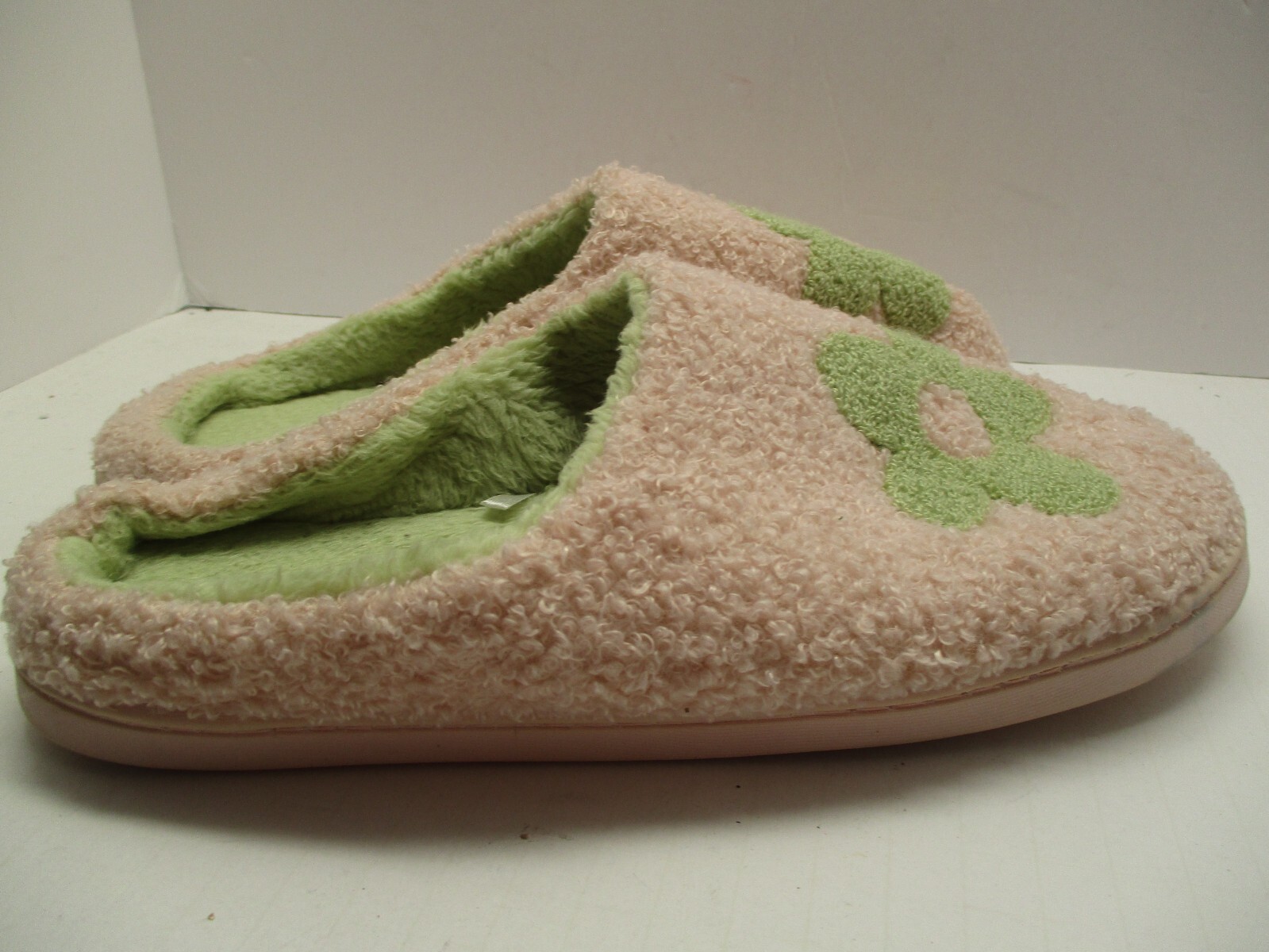 SAOLA Pantofole Jenni Womans rosa e verde margherite in pelliccia sintetica taglia GRANDE suola in gomma FU129