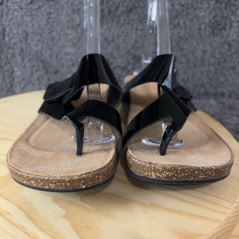 Sandalias Clarks Rosilla Durham Toe Ring para mujer 11 charol negro corcho tobogán Foto 3 de 4