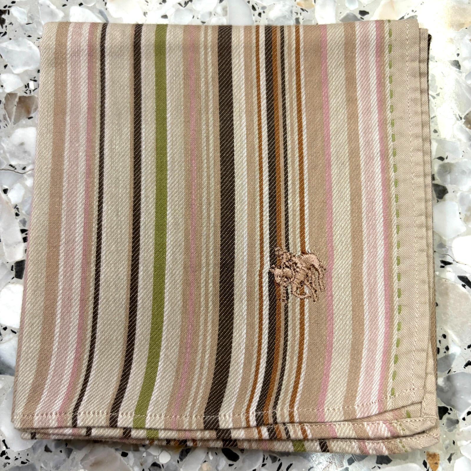 MAN HANDKERCHIEF SOLID STRIPED BEIGE CLASSIC VTG … - image 1