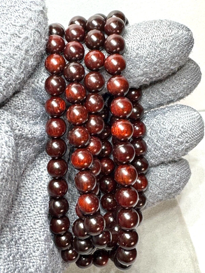 Cuentas redondas de sándalo rojo indio 8 mm * 108 rojas excelentes 小叶紫檀ZT104 Foto 2 de 4