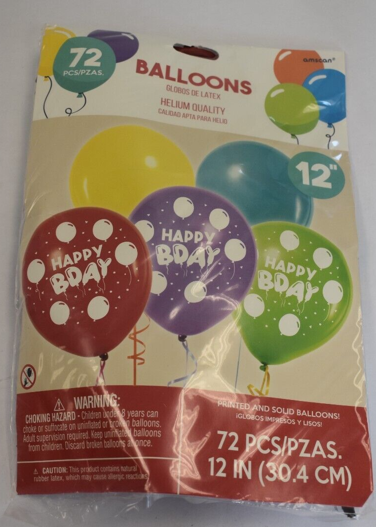 Bulk Lot Amscan Party Balloons Happy BDAY Assorted Colors 12