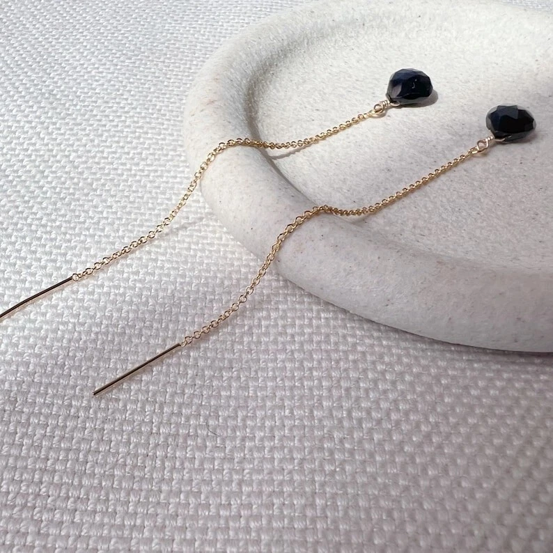 Pendientes colgantes enhebrador de cadena enchapados en oro lágrima facetada lapislázuli Foto 2 de 4