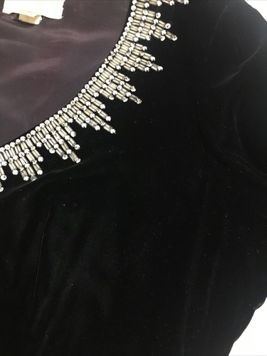VTG Victoria Royal LTD Black Velvet Maxi Dress Beaded Rhinestones Hong Kong - Picture 10 of 12