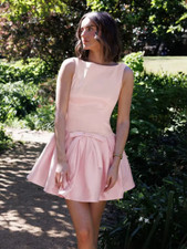 Sexy Slim Sleeveless Mini Dress – Women's Backless Bow Detail, High Waist Splice