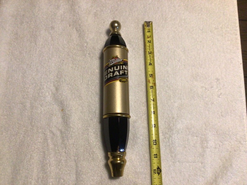 Vintage 12" Gold-Black Miller MGD Genuine Draft Beer Tap Tapper Handle Knob