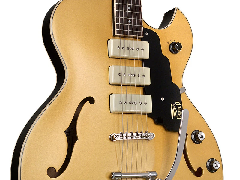 Guitarra Eléctrica Guild Semi-Hueca Starfire I Jet90 con Trémolo, Oro Satinado Foto 2 de 4