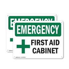 (2 Pack) First Aid Cabinet With Symbol OSHA Emergency Sign Decal Metal Plastic