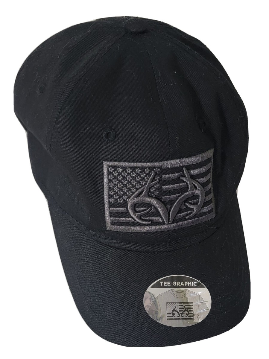 Men's Realtree Active Black American Flag Logo Fastener Back Hat