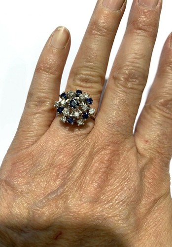 Vintage 14k White Gold Diamond & Sapphire Ring - Picture 7 of 8
