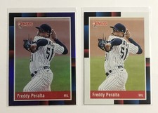 2022 Panini Donruss Freddy Peralta Retro Holo Purple & Base Brewers #249