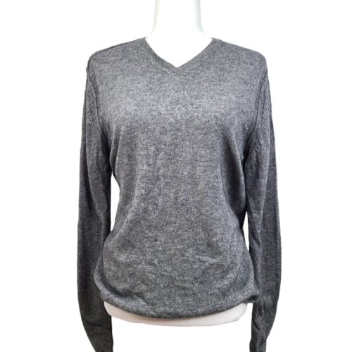 LXRI CASHMERE DESIGNER KNIT SWEATER Sz Mens M Gray V Neck 100% CASHMERE