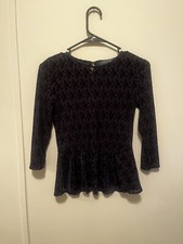 Lauren Ralph Lauren Petite Peplum Top Velvet Dark Blue Size PXS