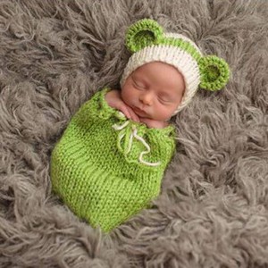New Newborn Baby Sack Cocoon Hat Set Crochet Photo Prop 0 2 Mos Green Kitty Ebay