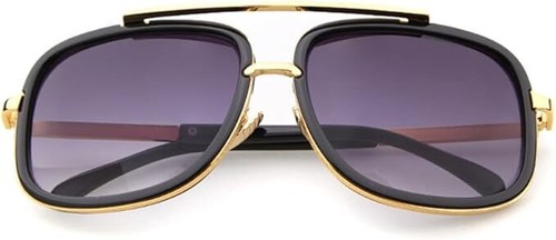 Men Fashion Sunglasses Oversized Square Gold Flat Top Frame Hip Hop Fancy Black - Afbeelding 33 van 76