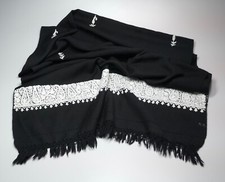 Vintage Black Wool Kashmir Shawl Wrap Scarf Hand Embroidered 27" x 76" EUC