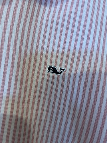 BB37 Vineyard Vines Pink & White Stripe Button Up Whale Dress Shirt Boys Large - Picture 2 of 4