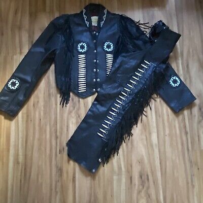 Vintage Sunriders Genuine Leather Fringe Beaded Native Vintage Sunriders Genuine Leather Fringe Beaded Native