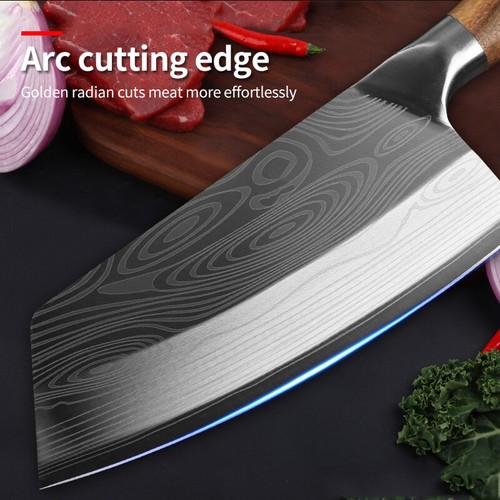 Chinese Cleaver Knife Stainless Steel Wood Handle Chef Butcher Slicing Beef Cut - Picture 6 of 10