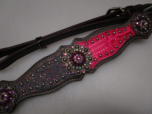 Western Horse Tack PINK WITH PURPLE GLITTER HEAVY BROWN LEATHER - Bild 2 von 13