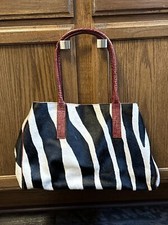 Maurizo Tatuti Italian X Large Genuine Cowhide Fur Leather Zebra Print Purse