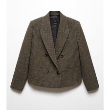 Mango houndstooth cropped wool jacket - Size XS