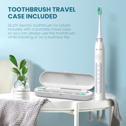 SEJOY Sonic Electric Toothbrush Rechargeable Travel Case 5 Modes 10 Brush Heads - Picture 9 of 17