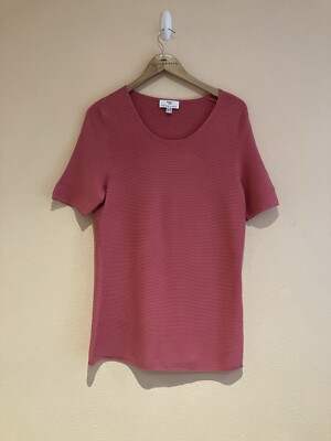 Peter Hahn Damen rosa gerippter kurzärmeliger Longpullover Größe 16