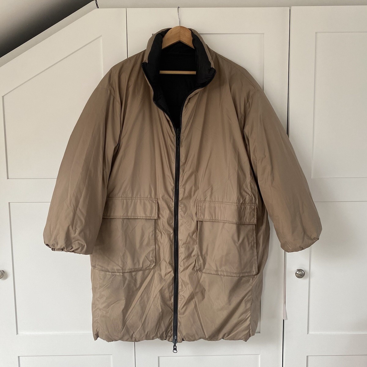 Womens Zara Reversible puffer coat Black/Sand, Size S