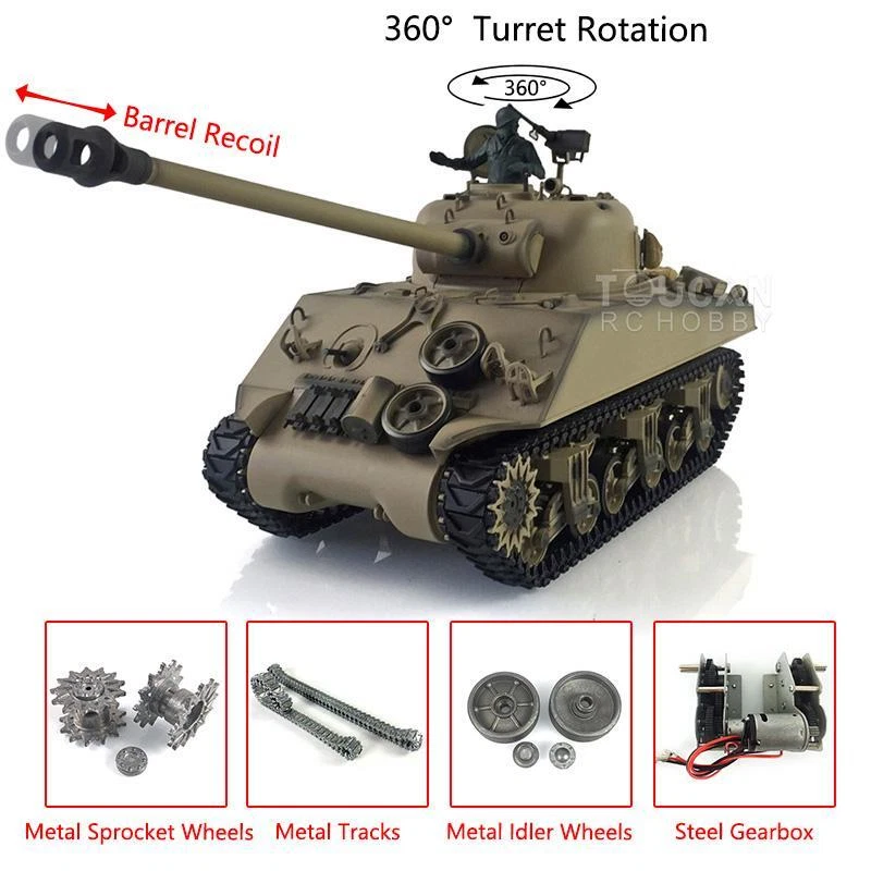 Henglong 1/16 7.0 Upgraded M4A3 Sherman RC Tank 3898 Barrel Recoil 360° Turret - Image 4 of 4